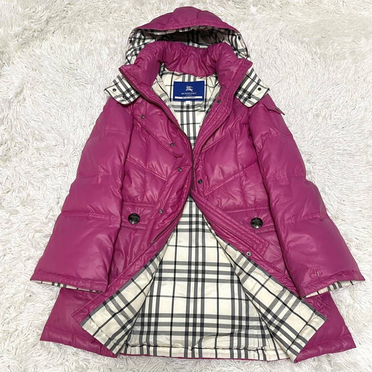 美品 希少カラー BURBERRY BLUE LABEL バーバリー ブルーレーベル ダウンコート ロング ノバチェック ジャケット Aライン レディース 38 M_画像2