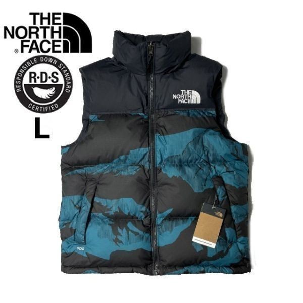 1円～!売切!【正規新品】THE NORTH FACE PRINTED 1996 RETRO NUPTSE VEST ダウンベスト ヌプシ US限定 ロゴ刺繍(L)青 総柄 ① 190122-115_画像2