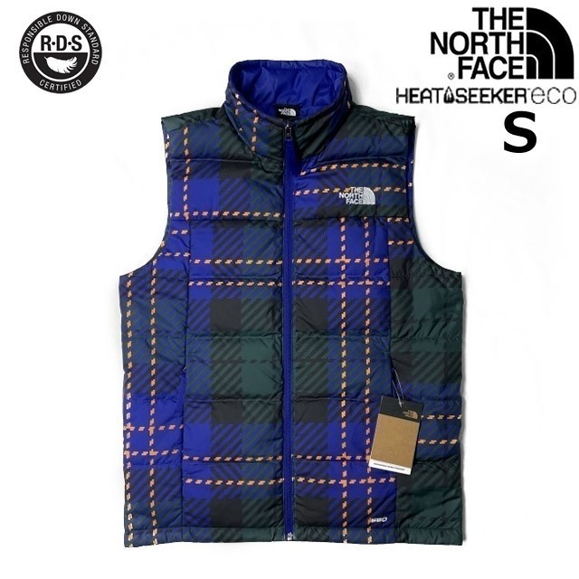 1円～!売切!【正規新品】THE NORTH FACE◆PRINTED ROXBOROUGH LUXE DOWN VEST ダウンベスト US限定 ロゴ刺繍(S)青 緑 チェック柄 190122-83_画像2