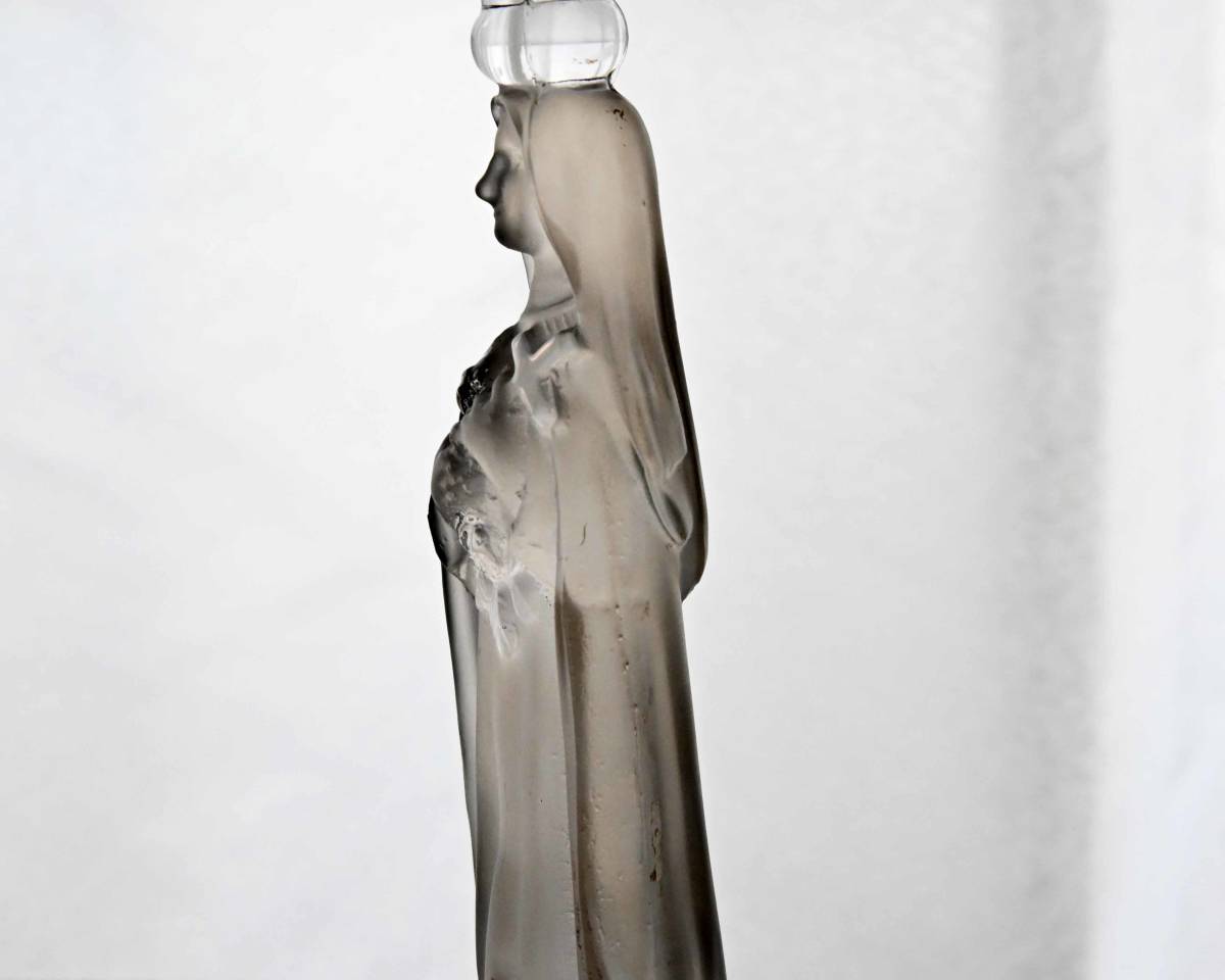 0194　キャンドルスタンド　マリア像　2本セット　1930年代　プレスガラス　英国　イギリス　アンティーク_画像9