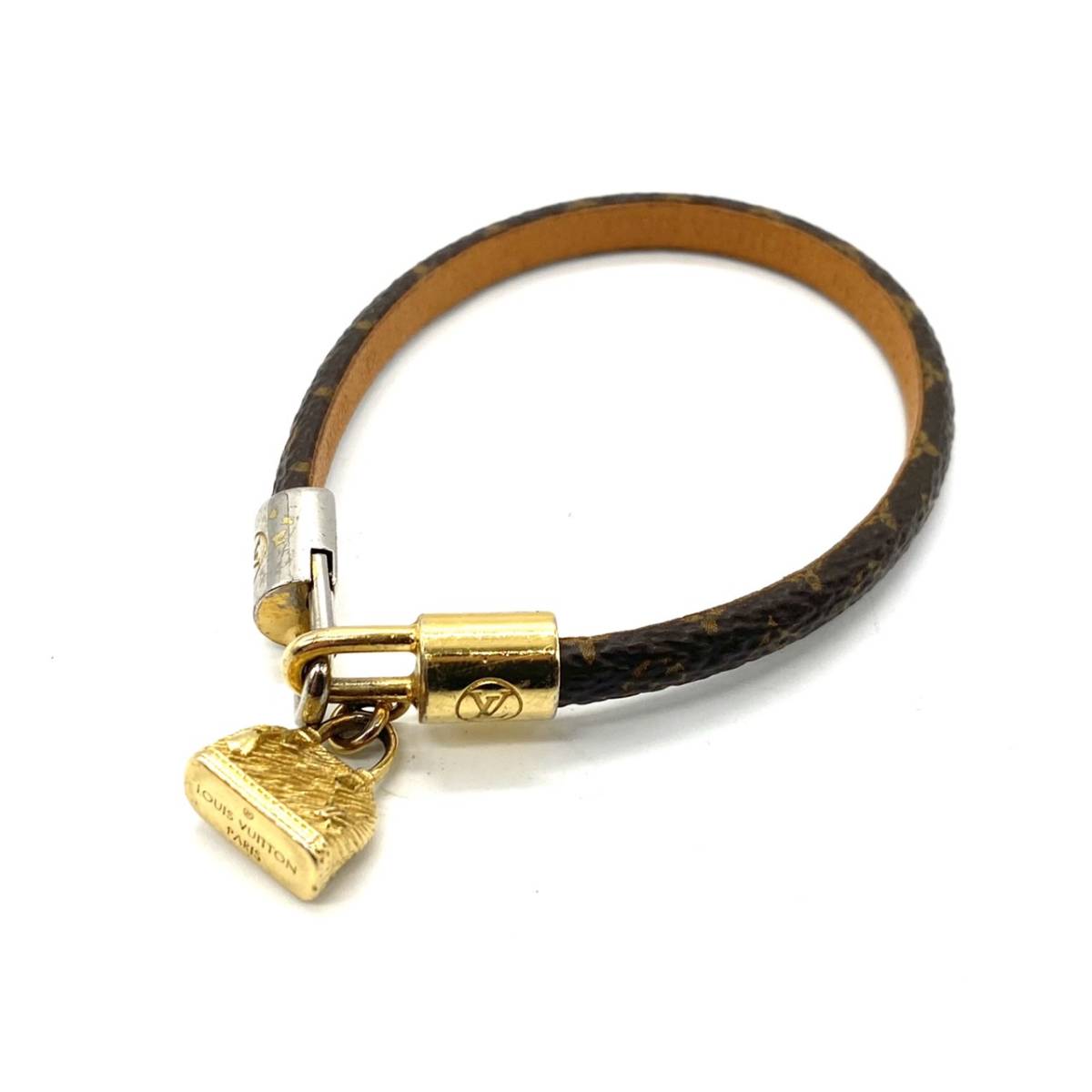 #LOUIS VUITTON Louis Vuitton M6220 monogram brass Real ma Gold charm LV bracele accessory arm around : approximately 19cm