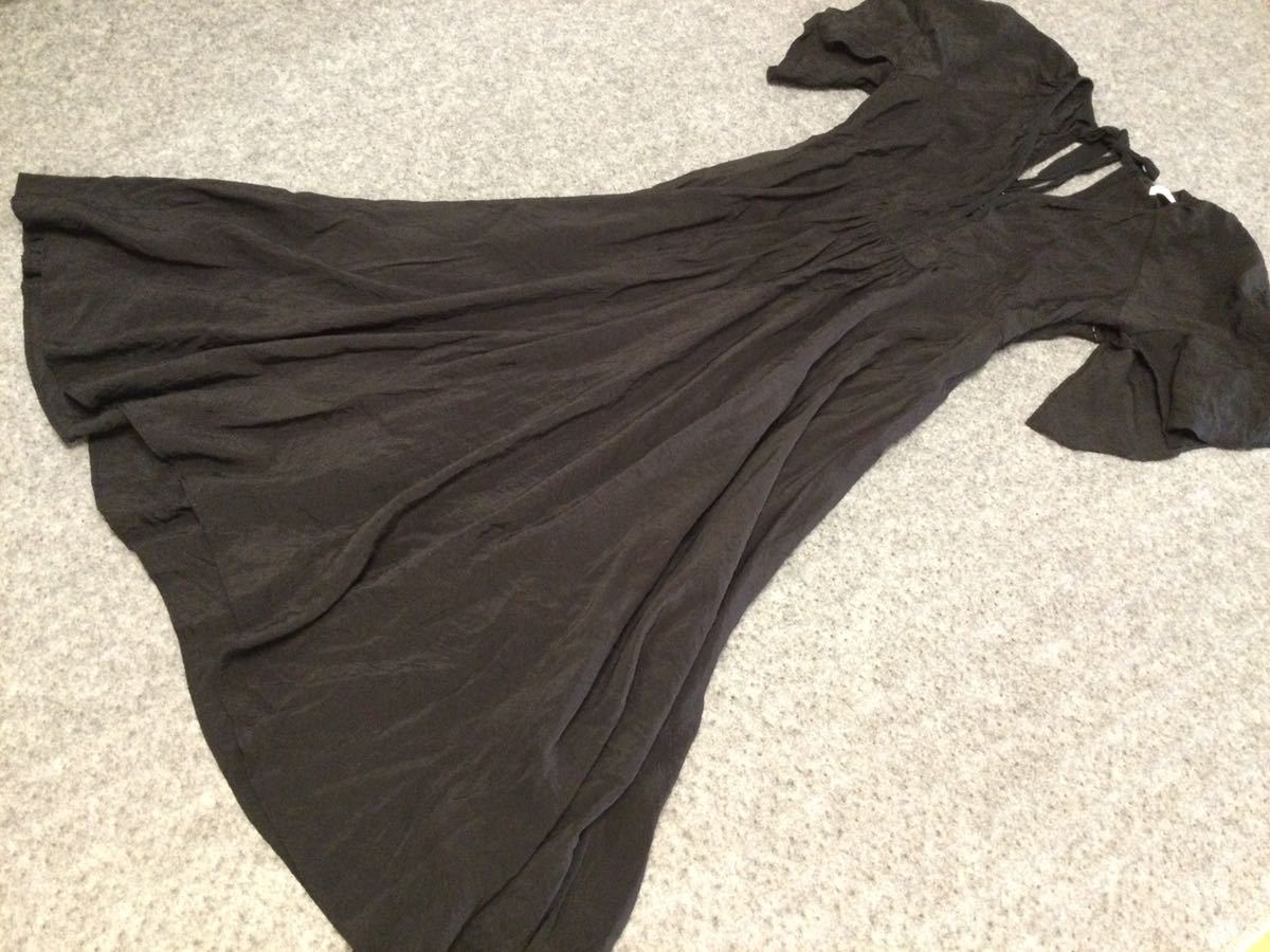 GENE HEAVENS Gene hebnz long One-piece long dress tunic black black flared skirt Monotone ko-te dark color 