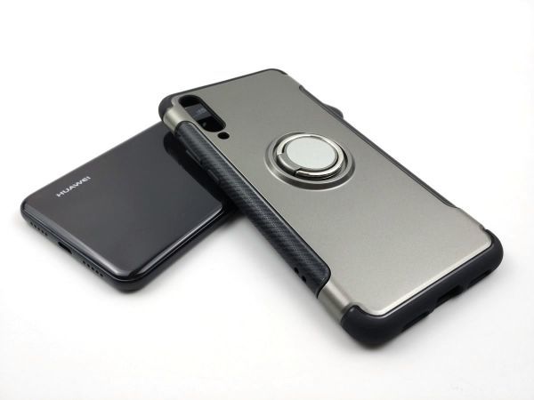 HUAWEI P20 Pro HW-01K 用ケース 落下防止リング付き スタンド ソフトカバー ストラップ対応 グレー_画像7