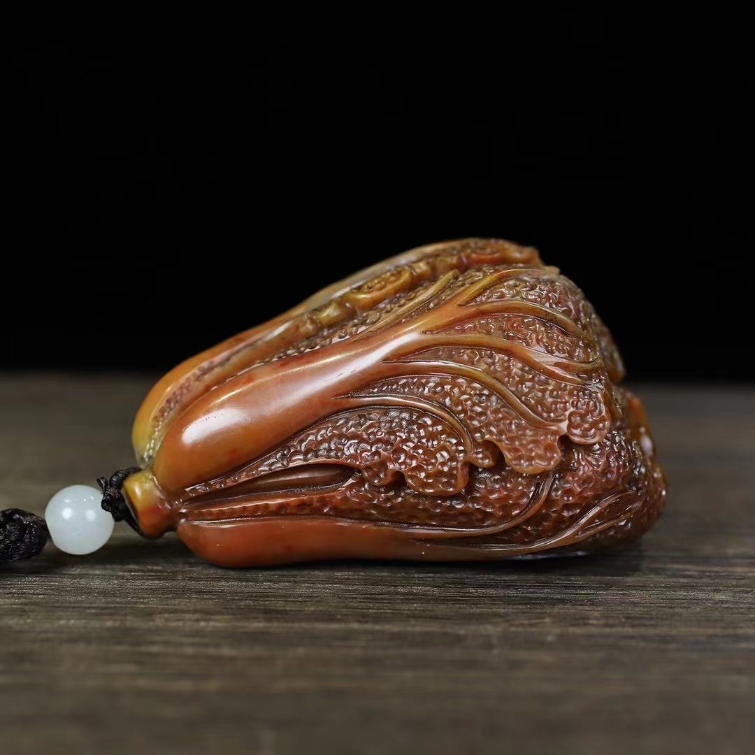 聚寶齋*寿山石精彫*【百財】白菜の手づかみ】印鑒 篆刻印章 聚寶齋*寿山石精彫*【百財】白菜の手づかみ】印鑒 篆刻印章