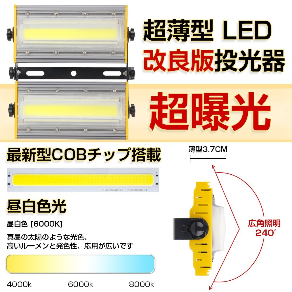 1台 100W・1000W相当 LED 投光器 スイッチ付き 16500LM AC80-150V 昼光色 6000K 広角240度 IP67防水 3Mケーブル コード付き KRO-1001_画像2