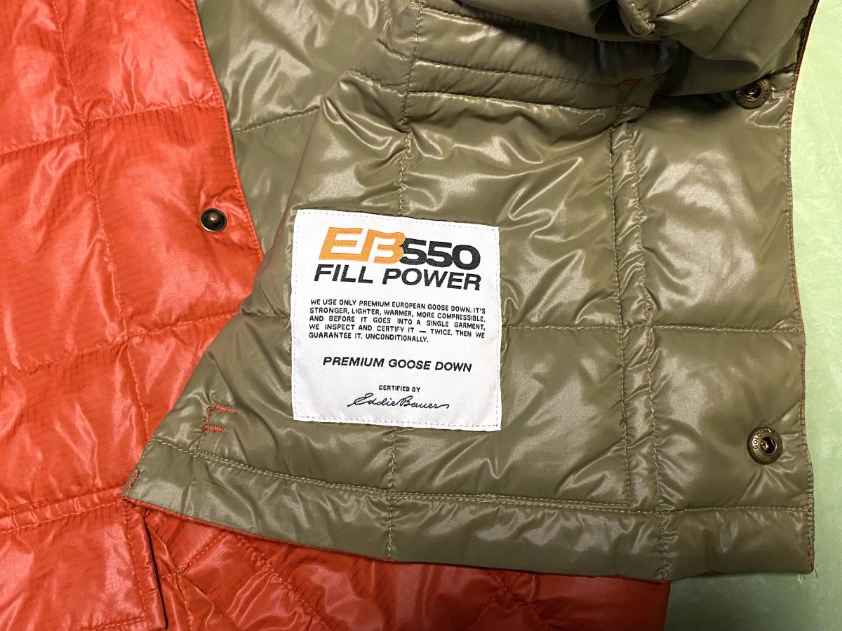 エディバウアー EDDIE BAUER EB550 ダウンジャケット オレンジ S (M程度) 薄手 インナー用? PREMIUM GOOSE DOWN_画像6