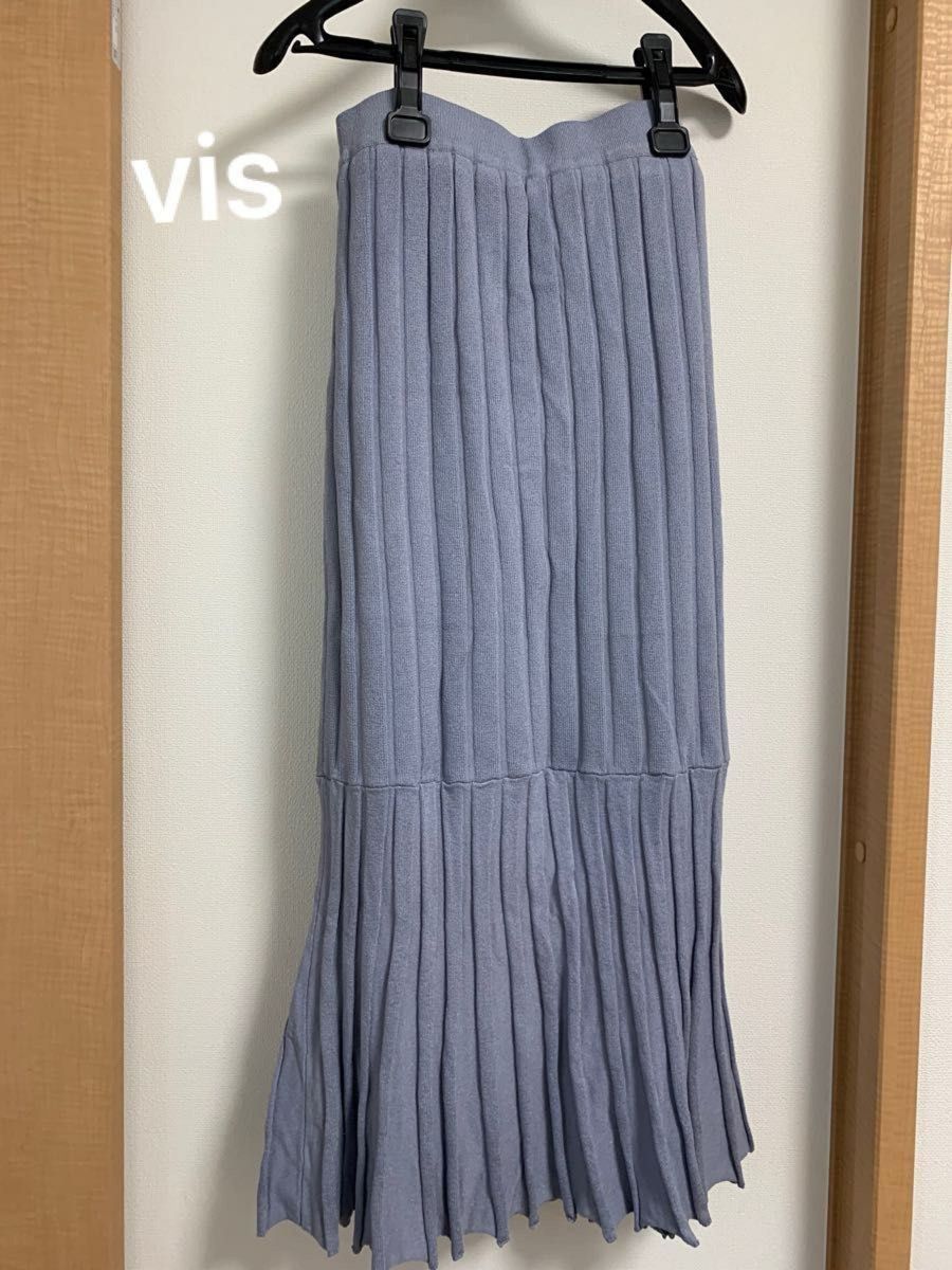 vis 星玲奈さんコラボ　ラメニットリブマーメイドスカート（ウエスト62〜70)ブルー系