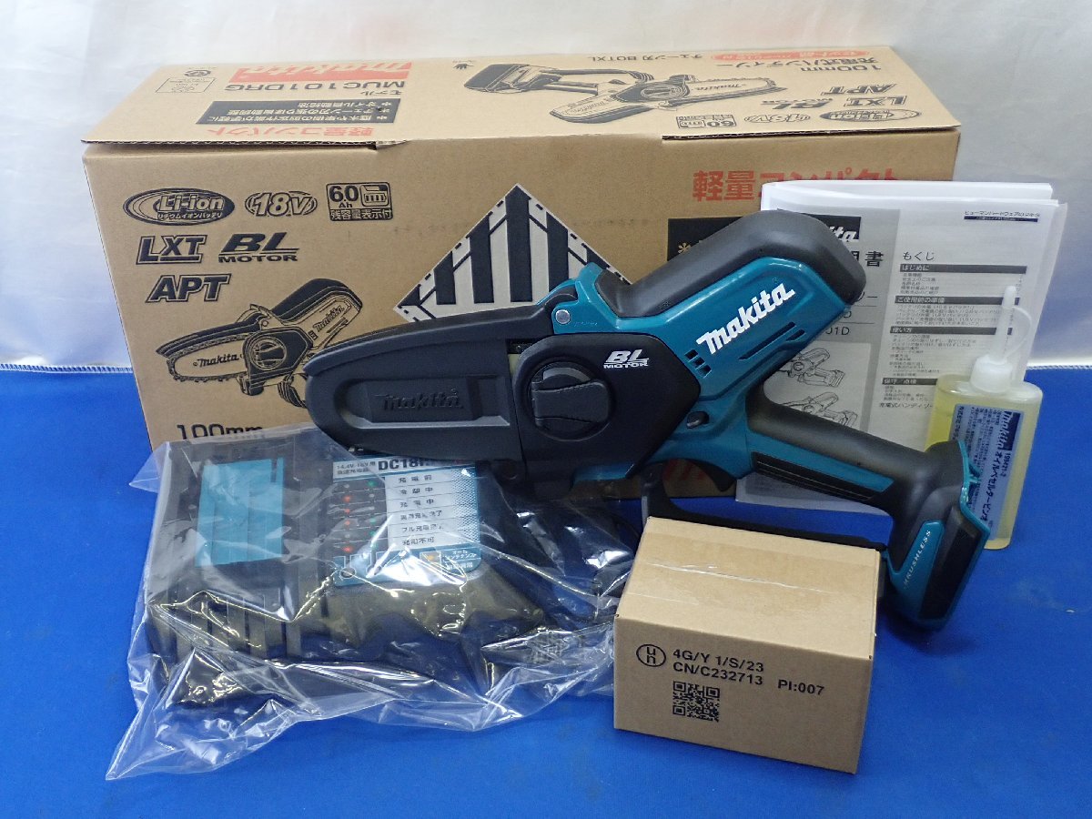 ◎未使用 makita マキタ 18V 100mm 充電チェンソー MUC101DRG 充電式ハンディソーセット 充電器 バッテリー×1付_画像1