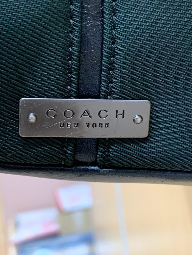 ■COACH コーチ トートバッグ ハンドバッグ 7411 ナイロン レザー グリーン ロゴチャーム レディース_画像5