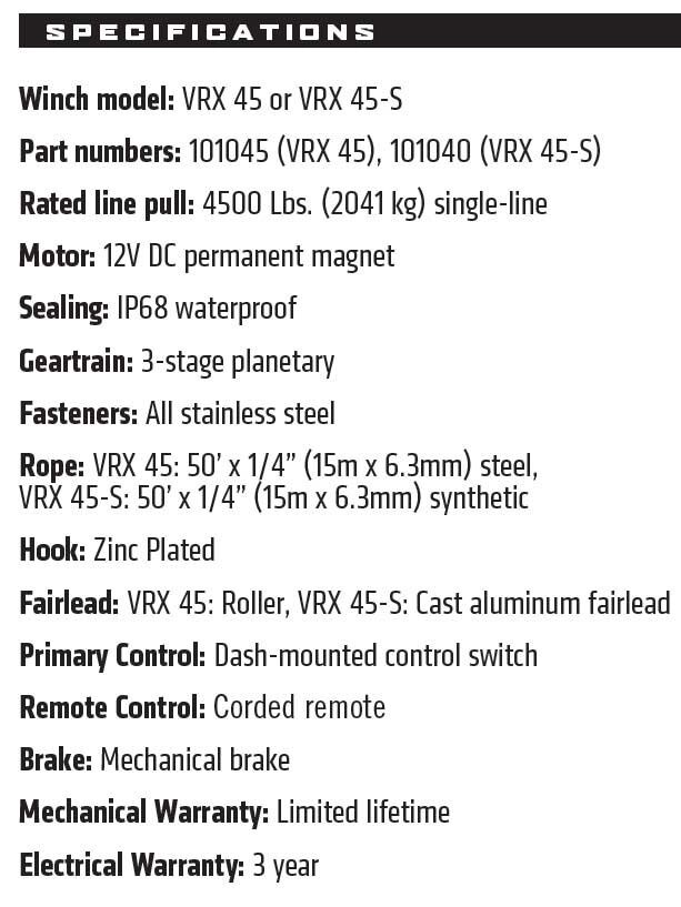 新品 送料無料 即納品 WARN USA正規品 ウォーン VRX 45 防水電動ウインチ 12V VRX45 牽引能力 約2041kg ワーン ジムニー 101045_画像6