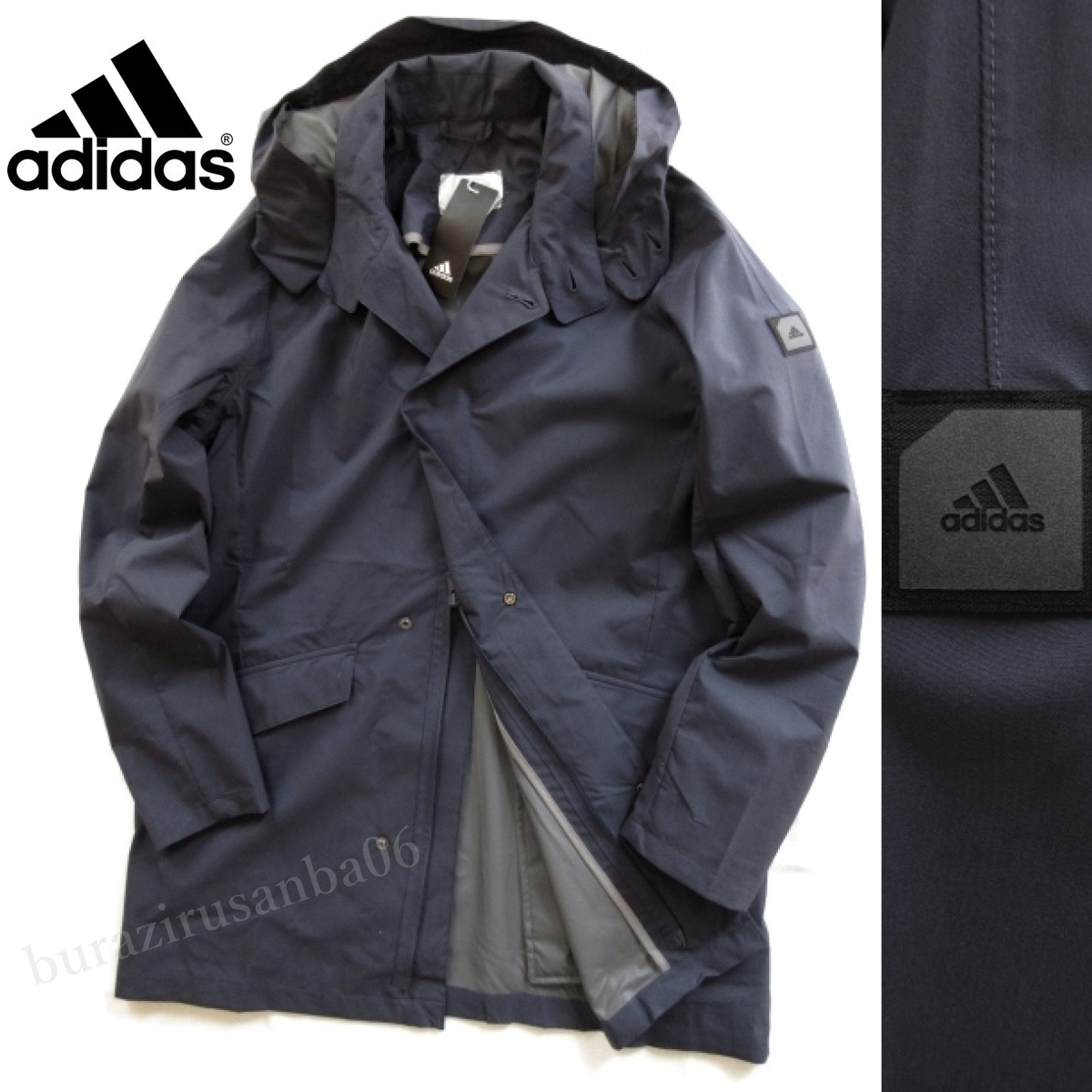 メンズ M◆未使用 定価2.4万 adidas アディダス ストレッチ ミドルコート トレンチコートスタイル 防水 ウーブンラミネーション素材 HB7883_画像1