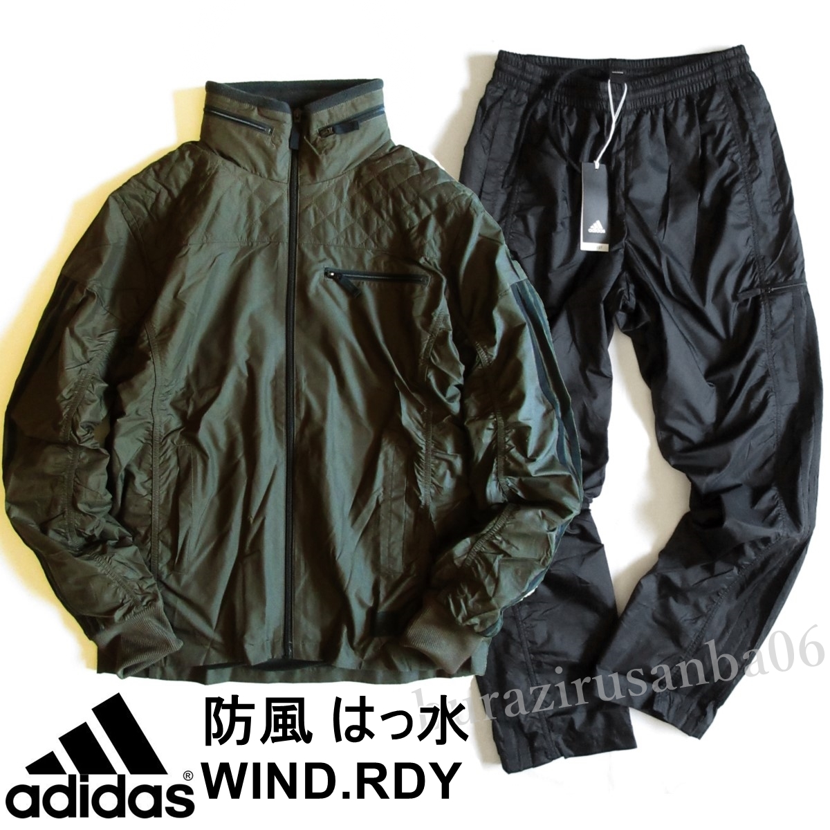 メンズ L 未使用 定価1.7万 adidas アディダス 防風 撥水 起毛裏地付 ウインドブレーカー 上下セット ジャケット パンツ セットアップ_画像1