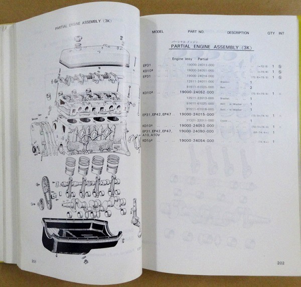 ** Daihatsu FE. 3K. T type engine parts catalog \'74 **