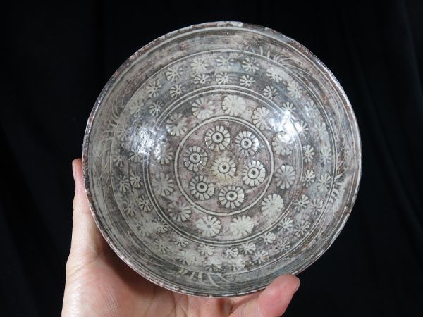 c 彫三島茶碗 森岡嘉祥造 共箱 陶器 / 李朝 白磁 染付 青花 呉須 蕎麦猪口 青磁 その他