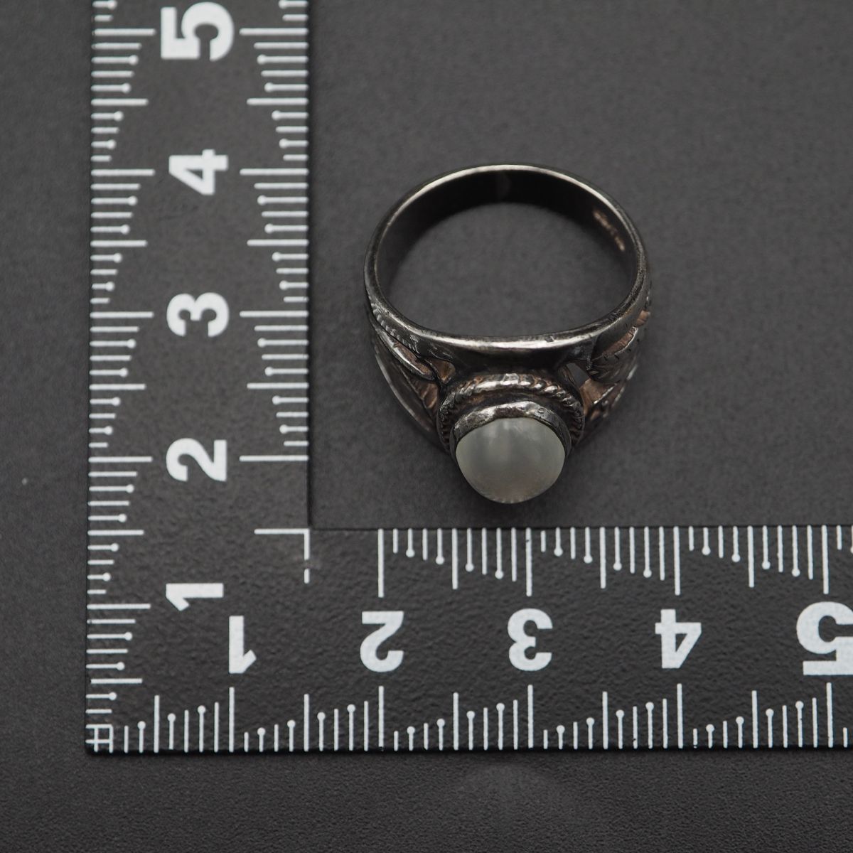 G596 キャッツアイストーン SILVER刻印 リング デザイン シルバー 指輪 ヴィンテージ 2月誕生石 12~13号_画像10