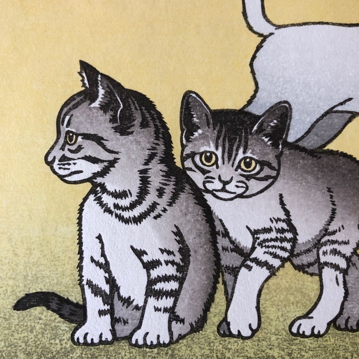 C【真作保証】吉田司　七匹の猫　yoshida tsukasa seven cats 木版画　直筆サイン入り　創作版画　吉田博御令孫 woodblock print_画像9