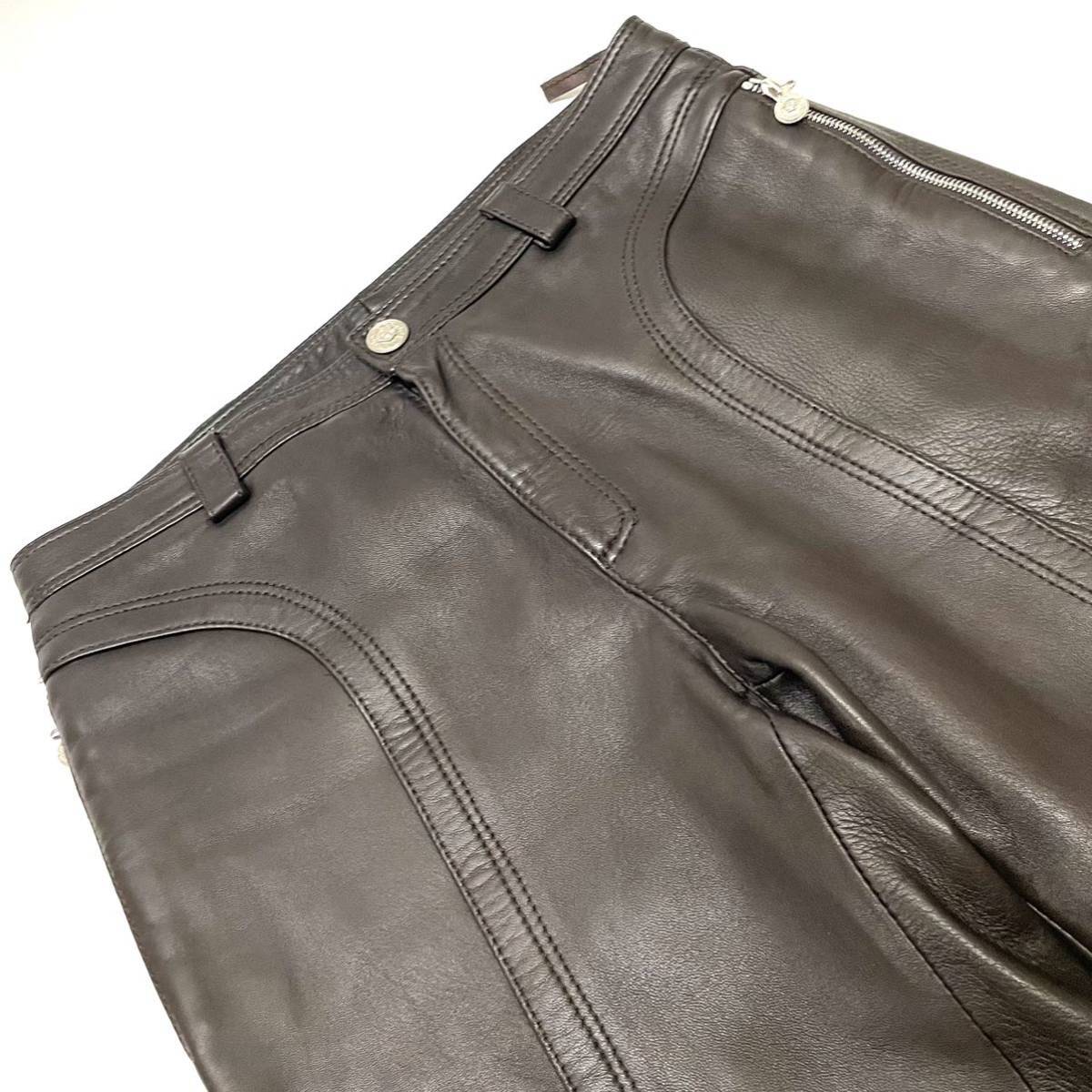 正規品 GIANNI VERSACE ジャンニ ヴェルサーチ ALL LEATHER メデューサ ロゴ レザー テーパード パンツ ドレス pants 本革 イタリア製_画像5