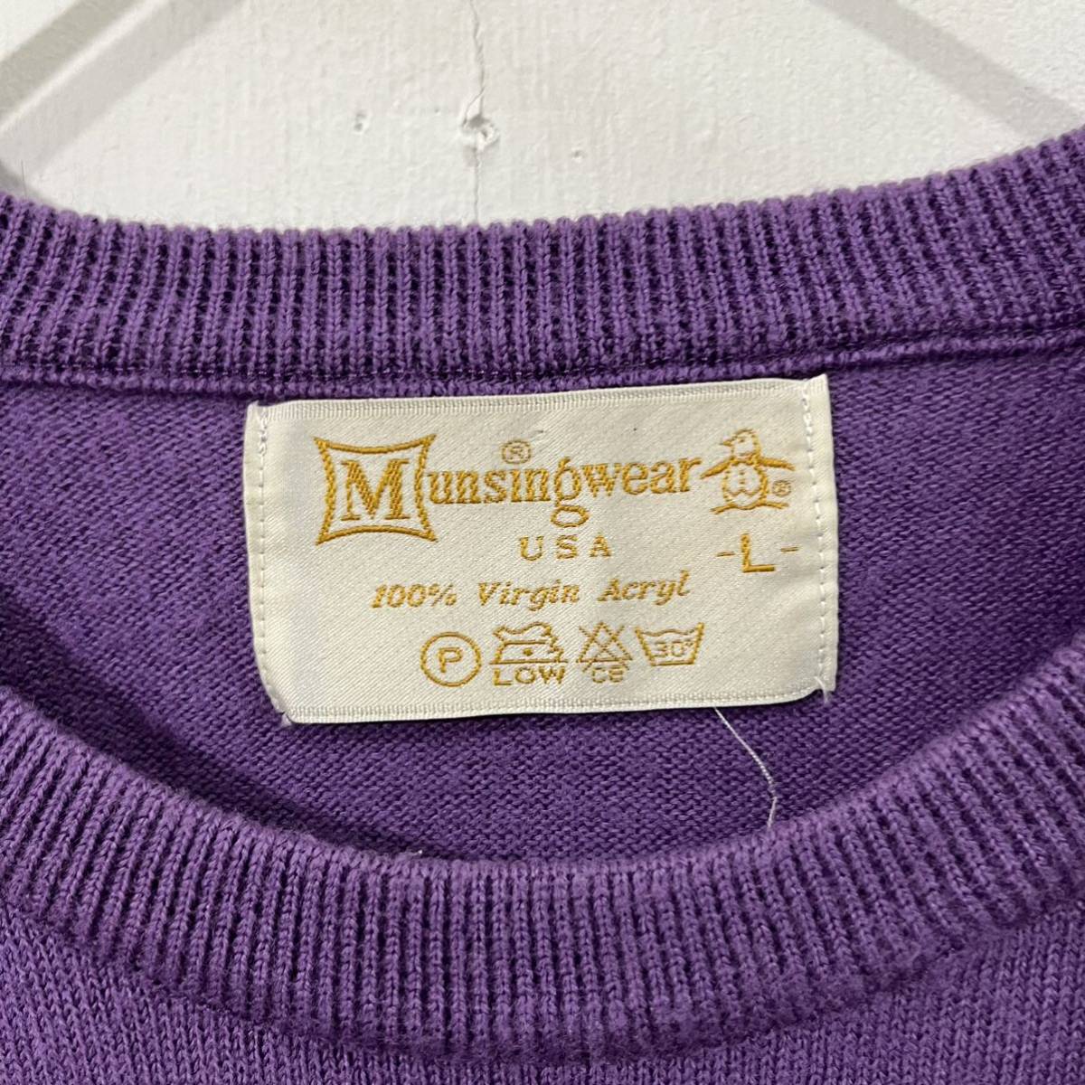 Munsingwear USA ニットセーター ラグランスリーブ アクリルニット プルオーバー 紫 上質 マンシングウェア【レターパックプラス郵送可】A_画像10