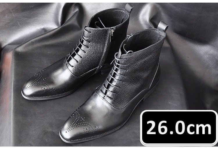 メンズ ビジネス シューズ 本革 ブラック サイズ 26.0cm 革靴 靴 カジュアル 屈曲性 通勤 軽量 新品 ショートブーツ【apa-168】