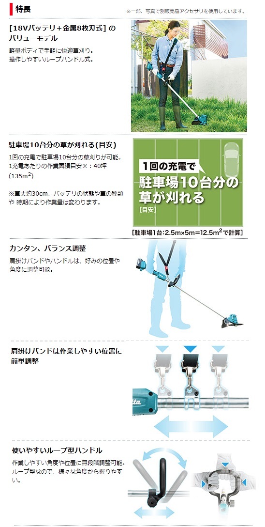 マキタ 充電式草刈機 MUR194DZ 本体のみ 刈込幅φ200mm 金属8枚刃式 18V対応 makita 大型製品 セット品バラシ_画像3