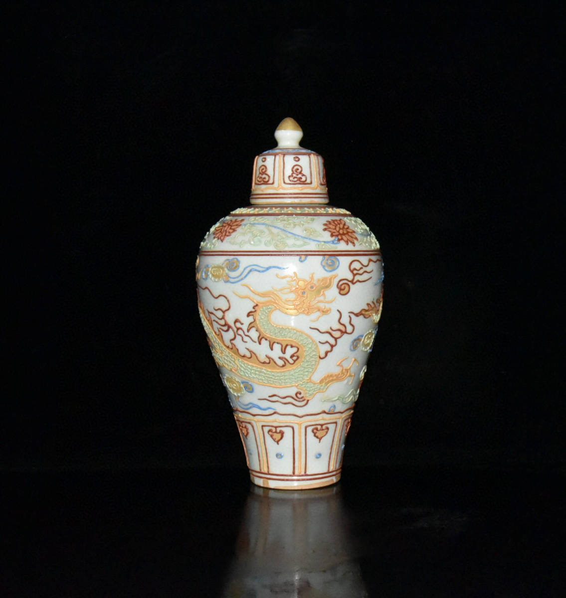 ▽鴻▽ 元 瀝粉 塗金 龍紋 梅瓶 古陶瓷品 置物 古賞物 中国古玩 中国古美術
