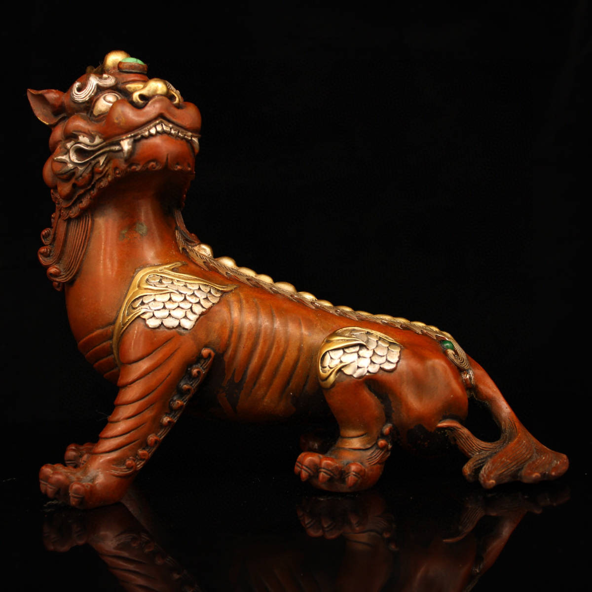 最高の品質の  獨角獣 寶石嵌 塗金 紫銅製 ▽鴻▽ 置物 中国古美術 中国古玩 古賞物 その他