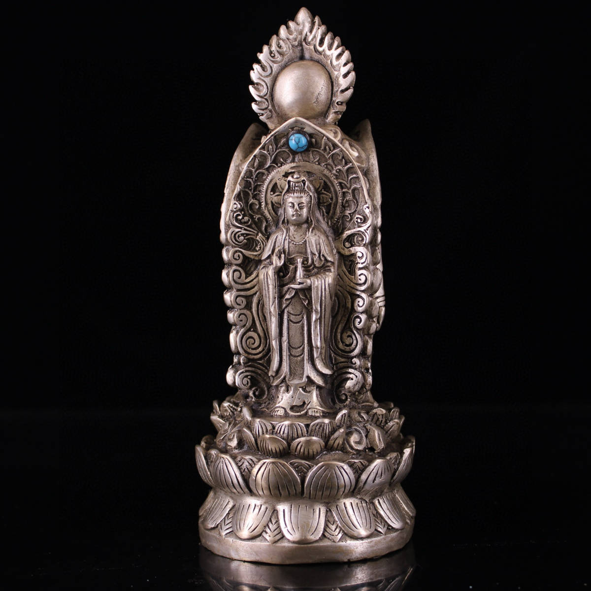 【海外限定】 置物 西方三聖像 寶石嵌 銀鍍 銅製 ▽鴻▽ 古賞物 中国古美術 中国古玩 仏像