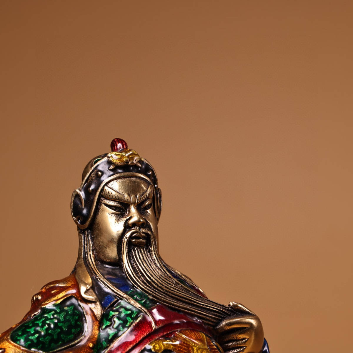 ▽鴻▽ 銅製 景泰藍 琺瑯彩 關公像 置物 古賞物 中国古玩 中国古美術