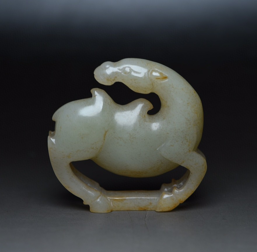 ▽鴻▽ 和田玉製 細密彫 駱駝 置物 古賞物 中国古玩 中国古美術
