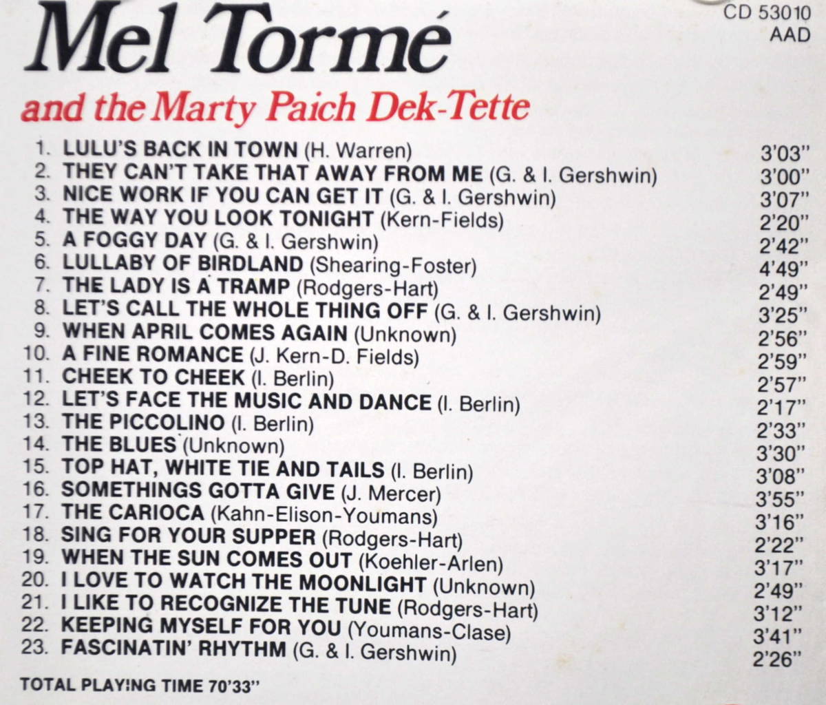 MEL TORME and THE MARTY PAICＨ DEK-TETTE　／　LULU’S BACK IN TOWN　CD_画像4
