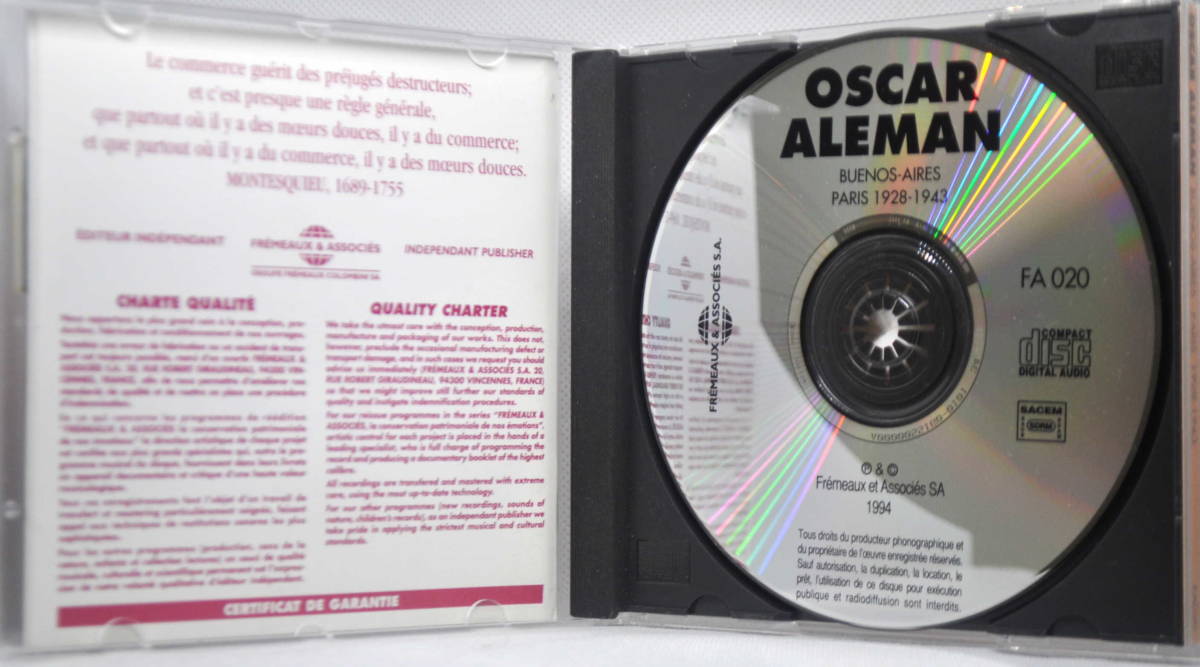 OSCAR ALEMAN　オスカー・アレマン　／　BUENOS-AIRES 　- PARIS 1928-1943　CD_画像3