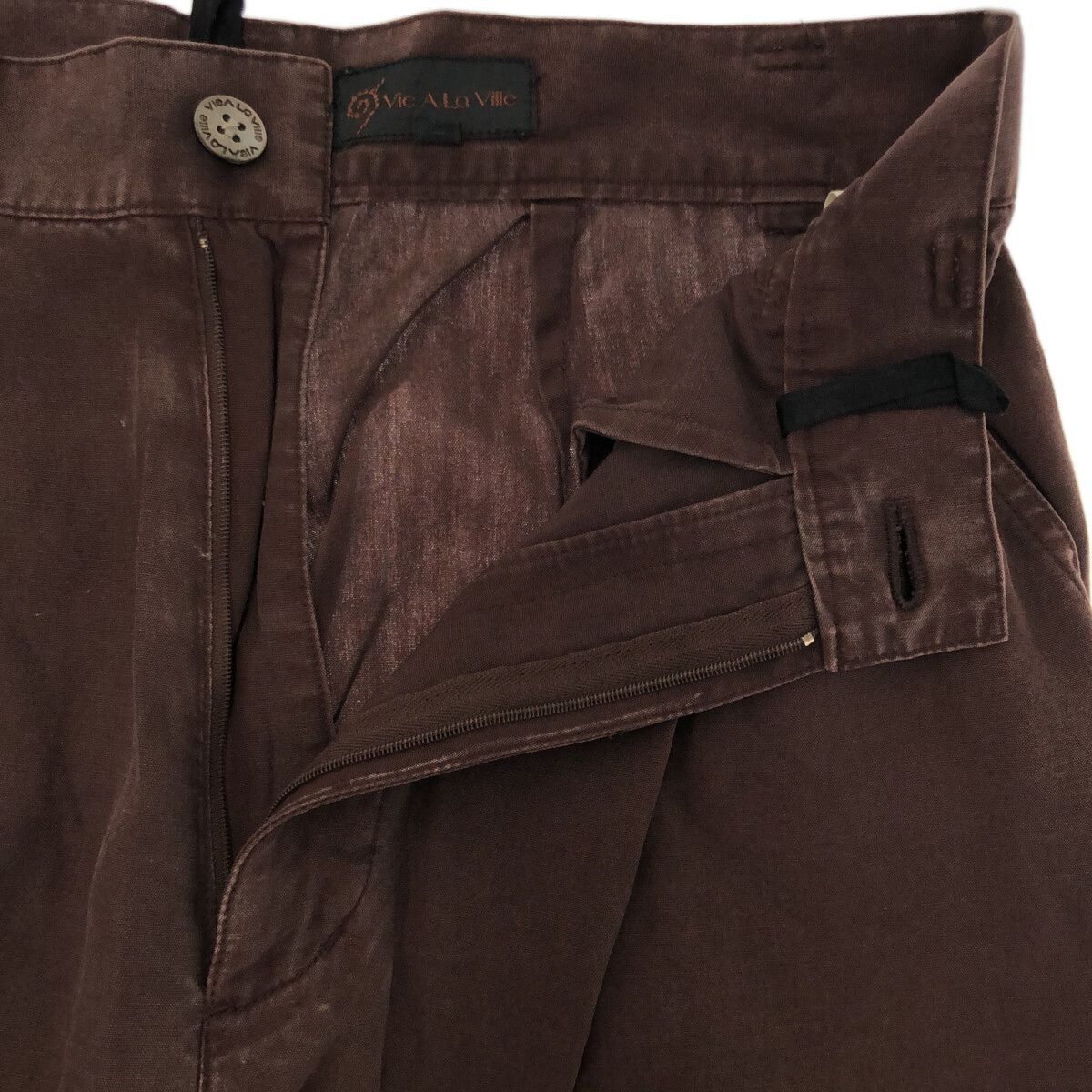 [ перевод есть ] vie a la villle брюки брюки-карго широкий кнопка молния женский Brown сделано в Японии 901-3984 бесплатная доставка б/у одежда 