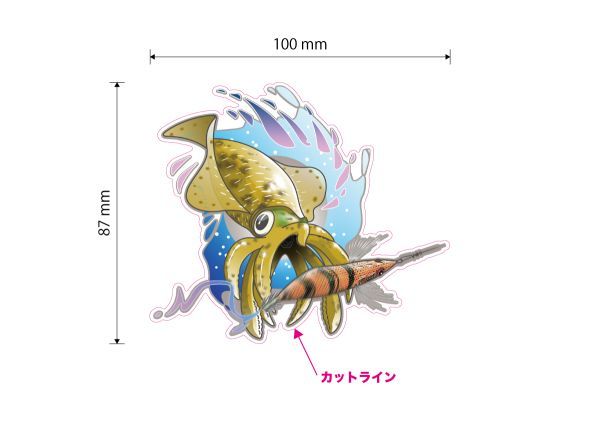 ★エギング⑥【ホワイト】W100mm×H87mm　フルカラープリントステッカー_画像2