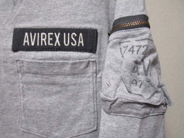 AVIREX V-NECK FATIGUE LS T-SHIRT・XL・灰／グレー（アヴィレックスファティーグロンＴシャツ胸タグミリタリーポケット付き長袖Tシャツ）_画像2