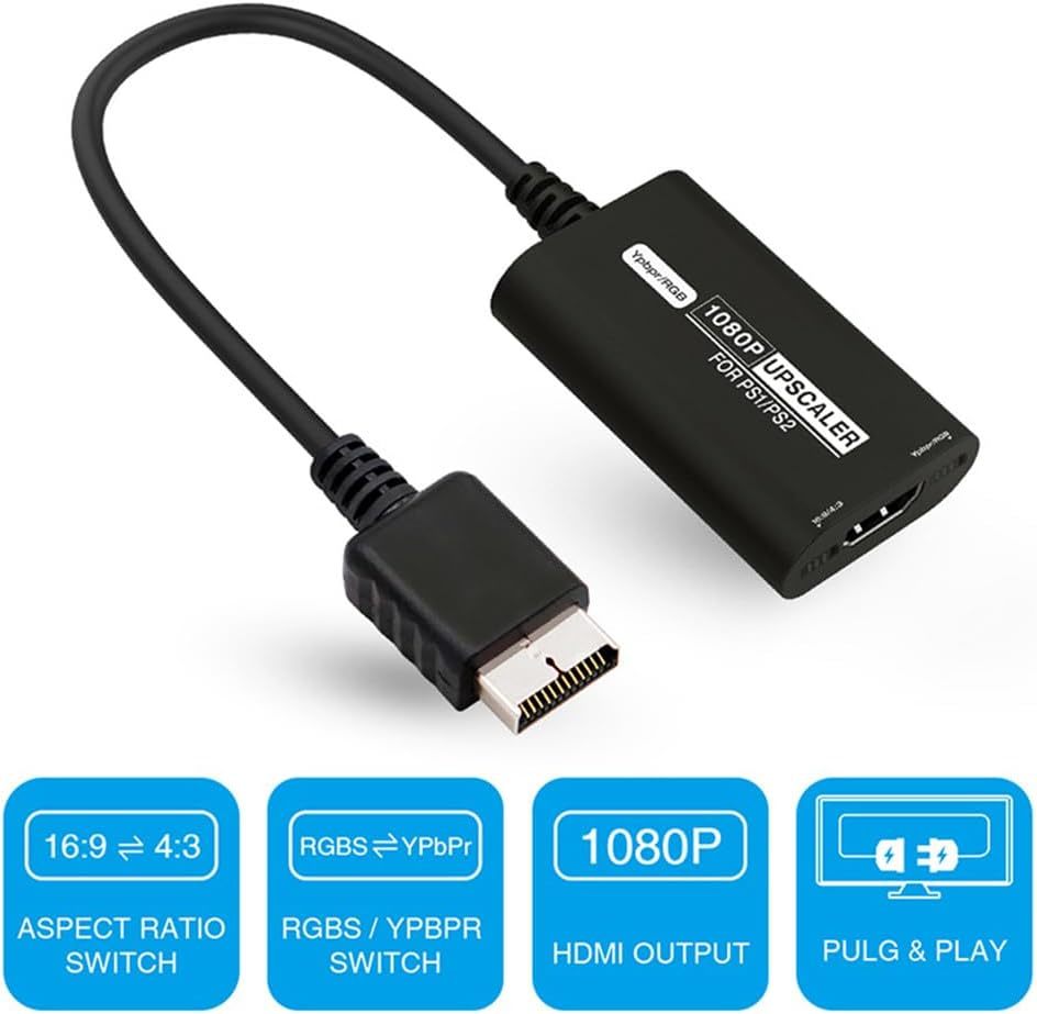 PS1/PS2 to HDMI コンバーター RGB-YPbPr スイッチ 1080P出力対応 アスペクト比16:9/4:3 プラ_画像2