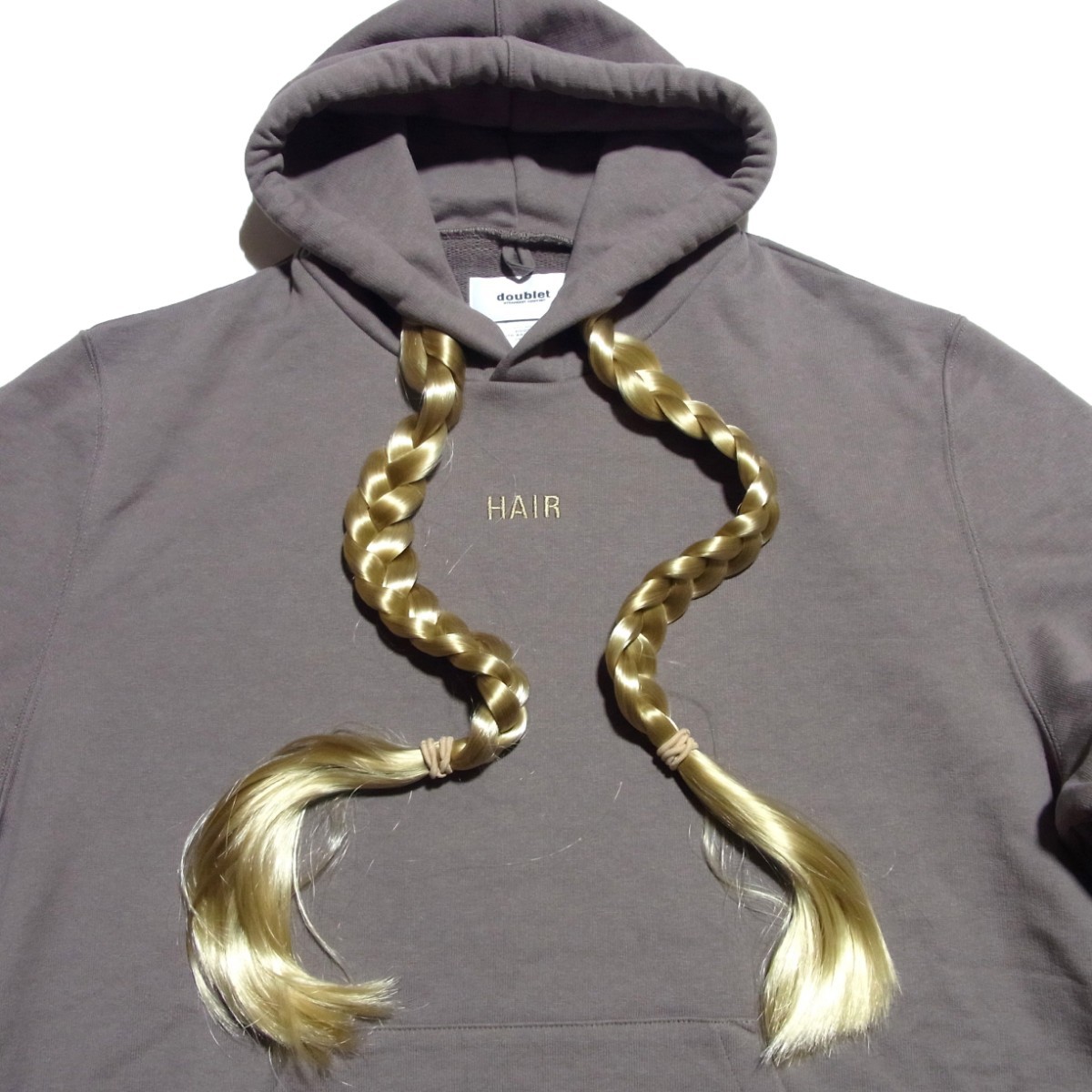 23SS doublet ダブレット HOODIE WITH BRAIDS HAIR ウィッグ付き パーカー オーバーサイズ S グレー_画像4