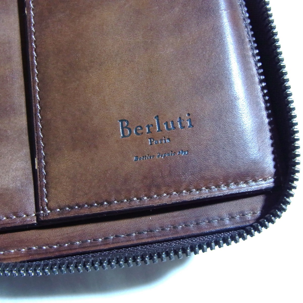 Berluti ベルルッティ カリグラフィ ラウンドファスナー レザー 長財布 ブラウン パティーヌ_画像6