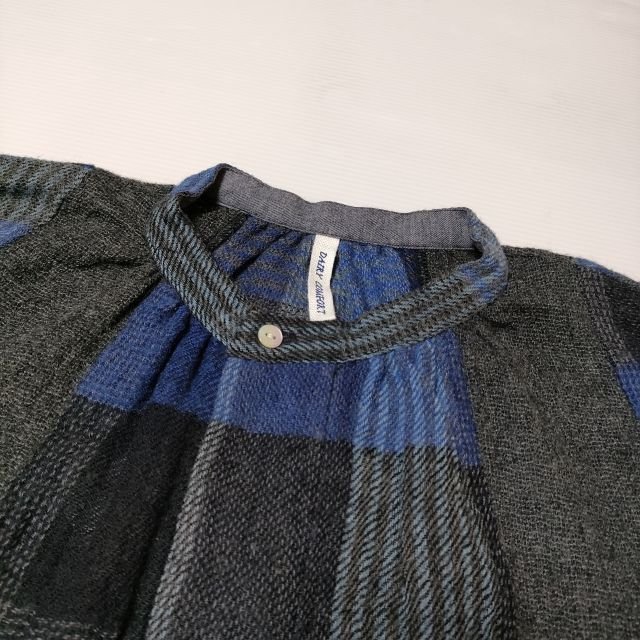 3-1209T∞NATURAL LAUNDRY チェック ウール ネルシャツワンピ ワンピース ネイビー グレー ナチュラルランドリー 216731_画像3