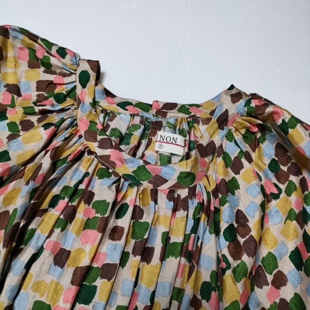 BUNON シルク 総柄 絹 ドレス ワンピース マルチカラー ブノン 3-1126M 227612_画像3