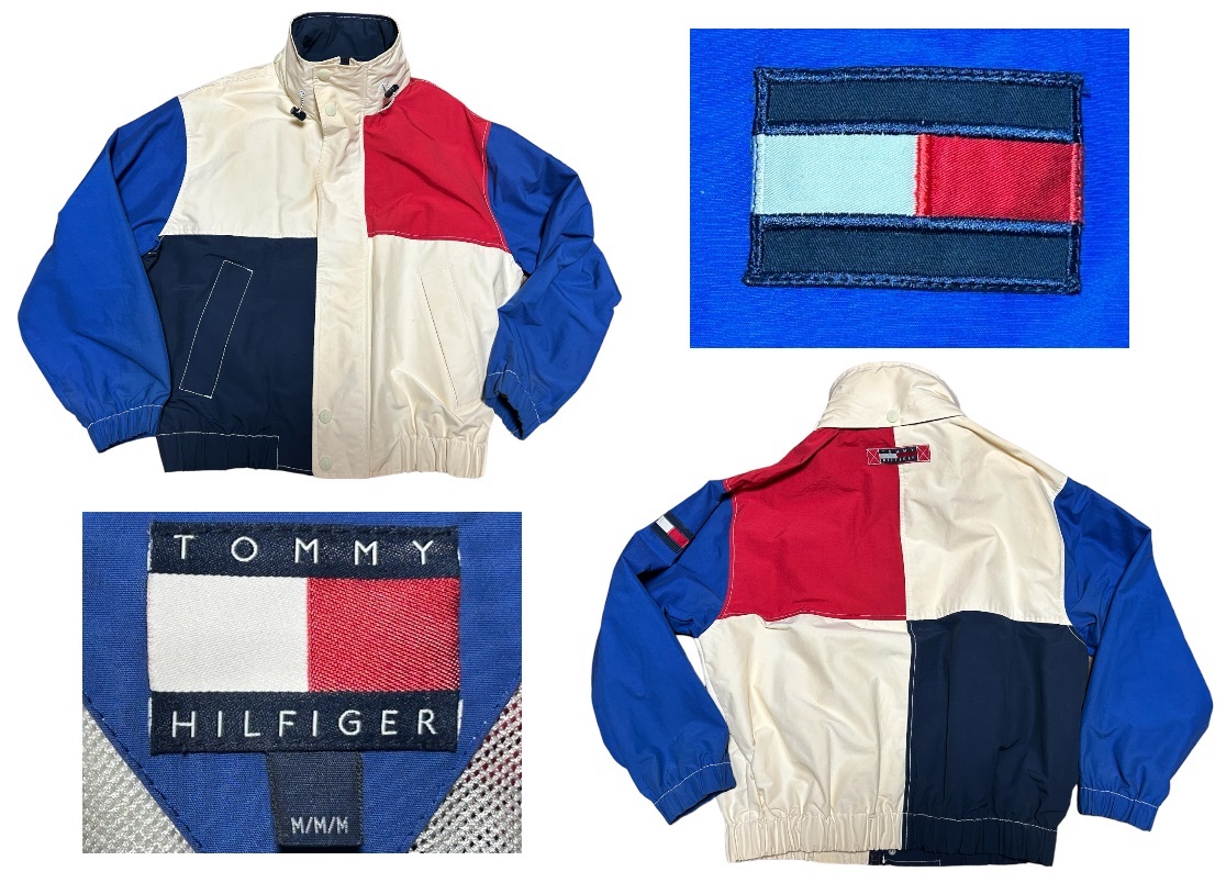 未使用USA90’Sビンテージ★トミーヒルフィガーTommyHilfigerフラッグタグ＆国旗ナイロン・ジャケット★収納フード付き★M_画像1