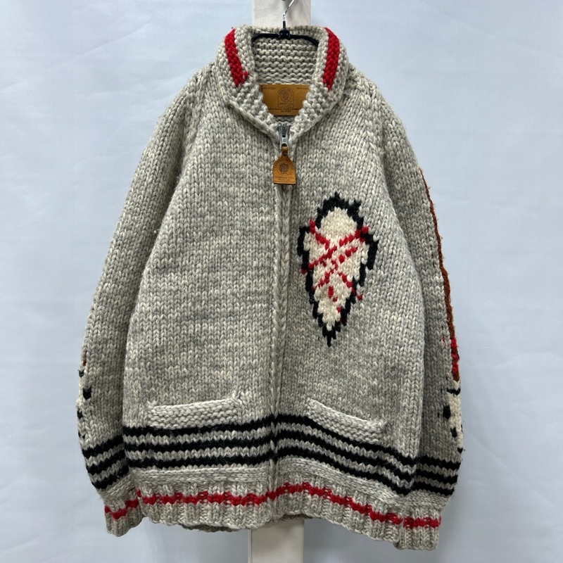 CANADIAN SWEATER/カナディアンセーター/インディアンデザイン/ラウンドカラージップアップカウチンニットジャケット/袖ウイングデザイン_画像2