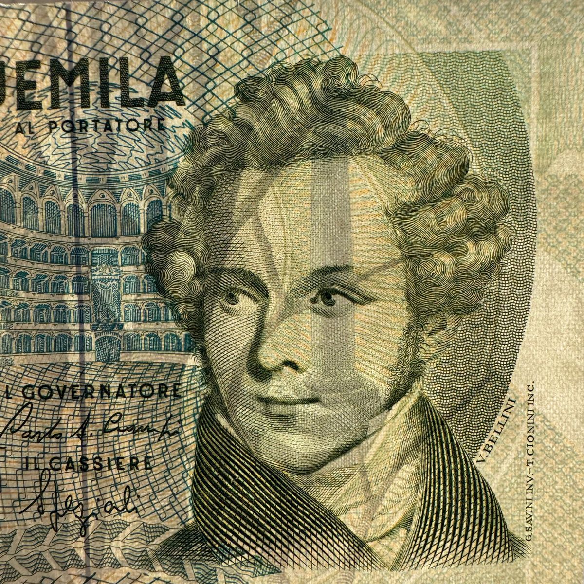 イタリア　5000リラ　旧紙幣(失効券) 古紙幣 古札 ヴィンテージ アンティーク  外国貨幣 外国紙幣