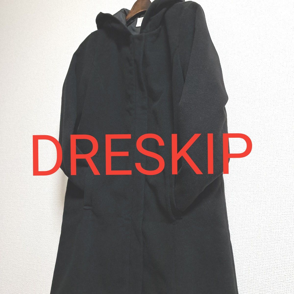 DRESKIP  ワールド ハーフコート★コート★ ブラック ★フード ★アウター★中古★Lsize★