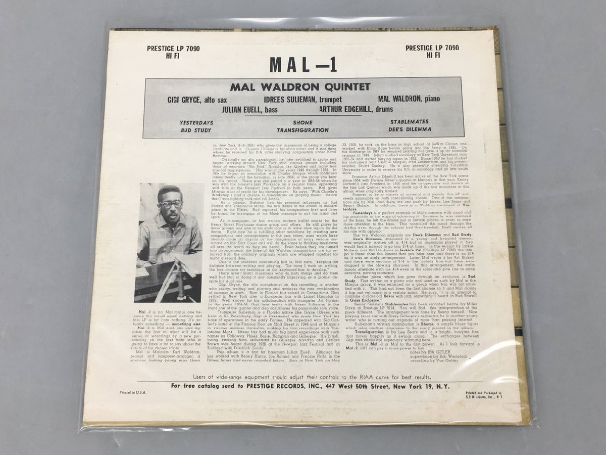 LPレコード Mal-1 MAL WALDRON PRESTIGE LP 7090 オリジナル盤 2312LO055_画像2