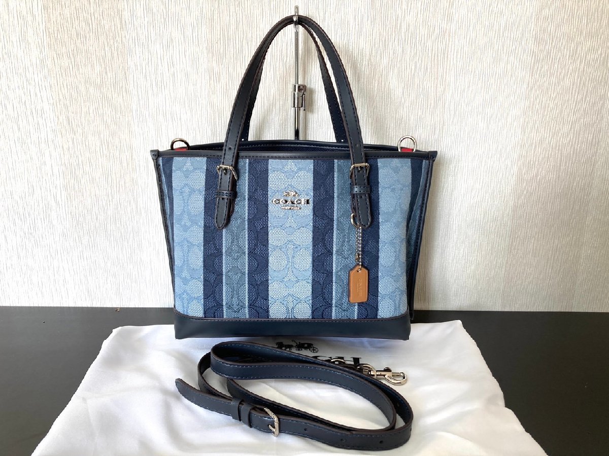 極美品！！○COACH コーチ シグネチャーデニム ストライプモリー 2WAY