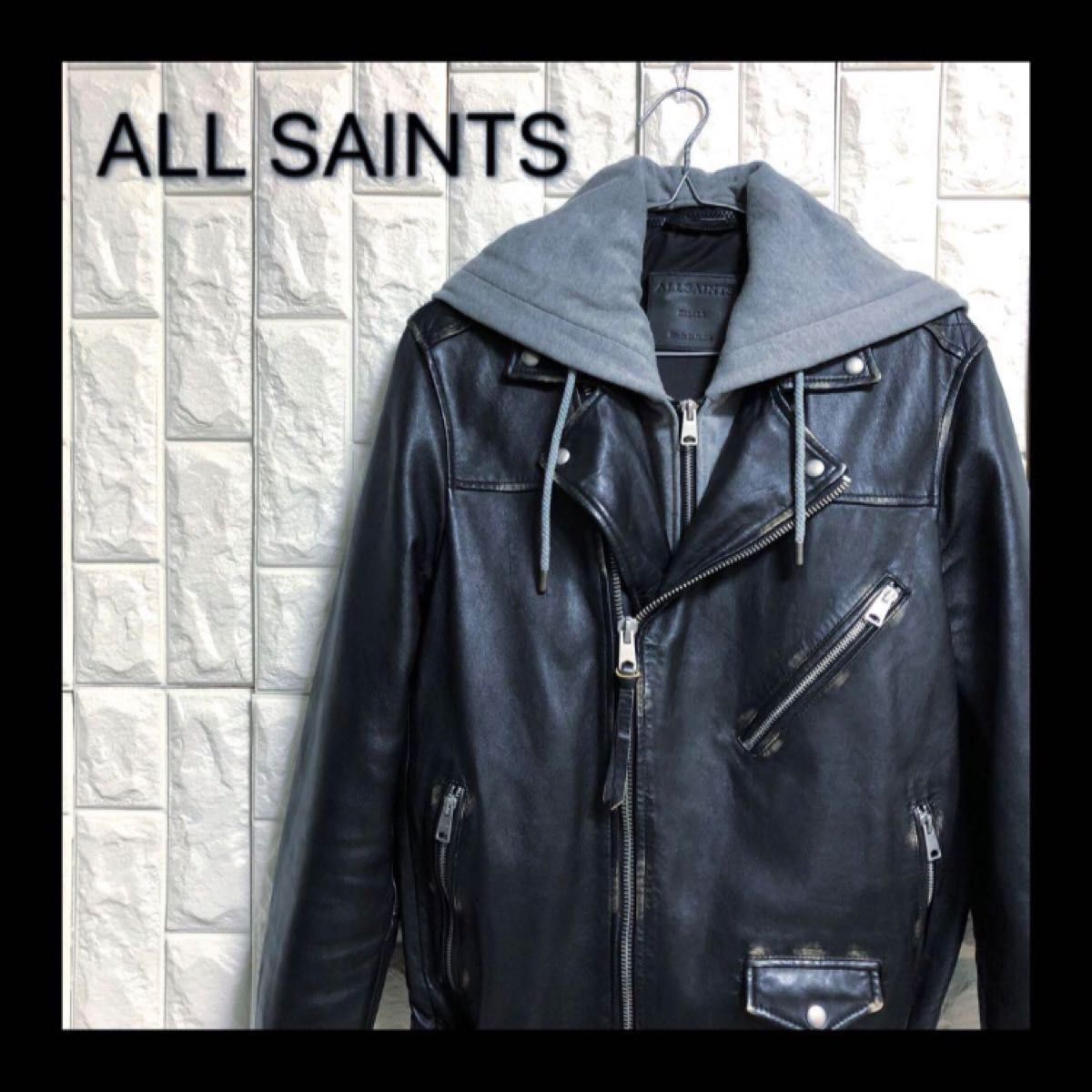 ALL SAINTS シープレザー　ダブルライダース フード付き（取外し可） ライダースジャケット