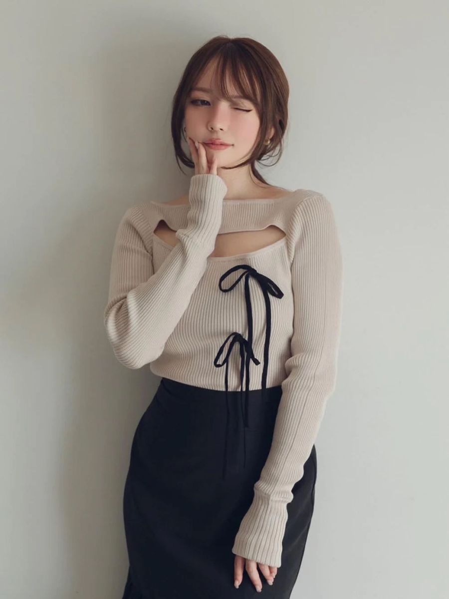 andmary アンドマリー Mila ribbon knit tops 【正規取扱店】 - トップス