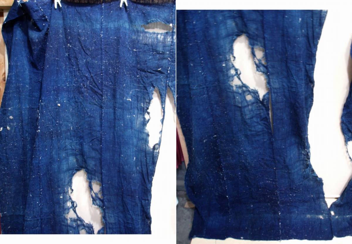 L44771【生地取り用 リメイク用 綿 ボロ 襤褸 藍染】 布団がわ ほどき 大判 破れ_画像8