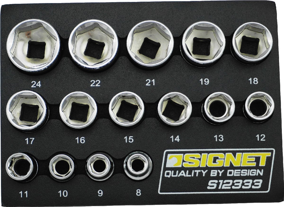 SIGNET (シグネット) 12333 3/8DR 15PC ソケットセット DESIGNトレー 品番：12333 ミラー仕上げのメッキが美しいスタンダード ソケット_3/8DR 15PC ソケットセット DESIGN 12333