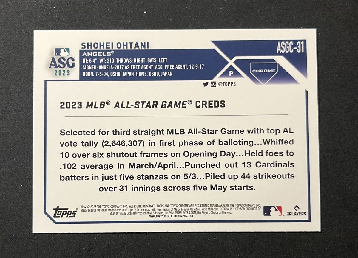 大谷翔平 Shohei Ohtani Topps Chrome Update ASG All Star Game オールスター ゲーム #ASGC-31 P MVP Dodgers リフラクター Refractor _画像2